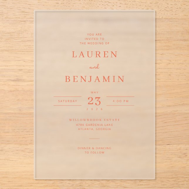Elegant Peach Minimalist Wedding Invitation (Front)