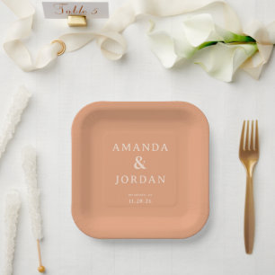 Elegant Peach Minimalist Wedding Paper Plate