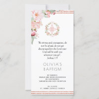 Elegant Peach, Mint Floral Baptism Bookmark Favour