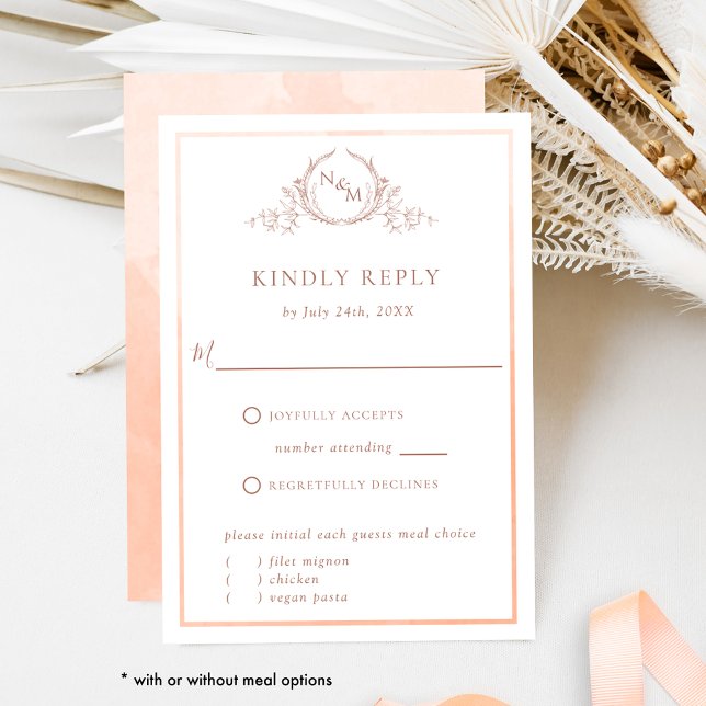 Elegant Peach Monogram and Watercolor RSVP (Creator Uploaded)