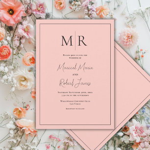 Elegant Peach Monogram Modern Wedding Invitation