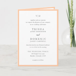 Elegant Peach Monogram Modern Wedding Invitation