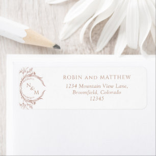 Elegant Peach Monogram Wedding Return Address Label