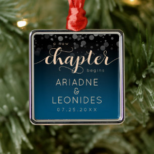 Elegant Peach Mykonos Blue Wedding A New Chapter Metal Ornament