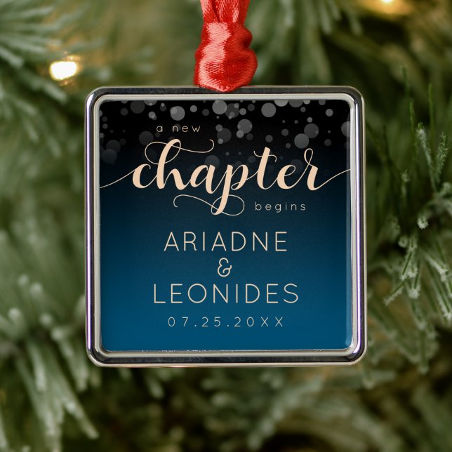 Elegant Peach Mykonos Blue Wedding A New Chapter Metal Ornament (Tree)