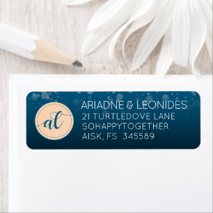 Elegant Peach Mykonos Blue Wedding Initials Return Address Label