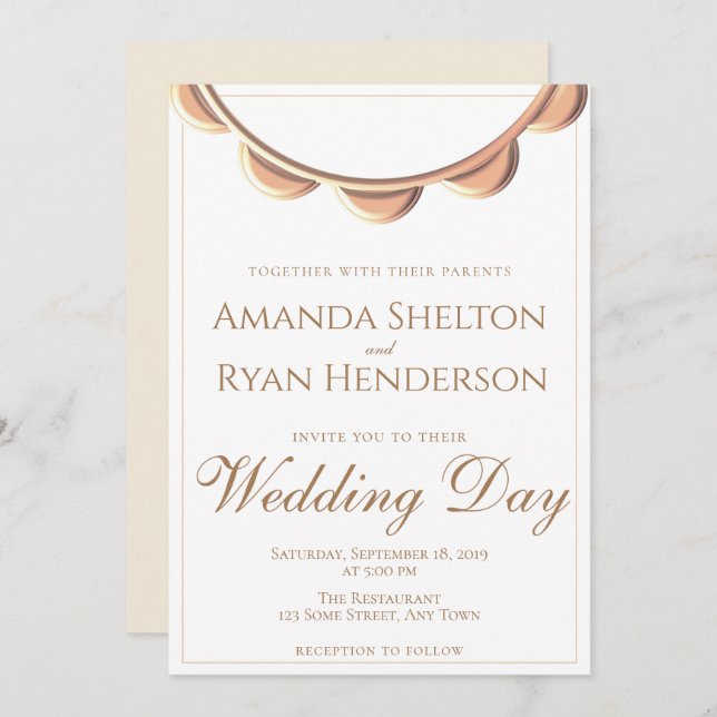 Elegant Peach Necklace White Wedding Invitation (Front/Back)