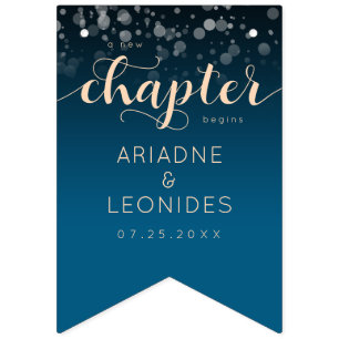 Elegant Peach Oceanic Blue Wedding A New Chapter Bunting