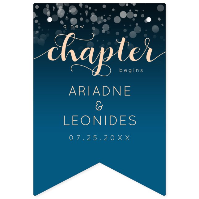 Elegant Peach Oceanic Blue Wedding A New Chapter Bunting (First Flag)