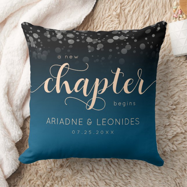 Elegant Peach Oceanic Blue Wedding A New Chapter Cushion (Blanket)