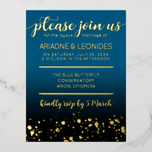 Elegant Peach Oceanic Blue Wedding A New Chapter Foil Holiday Postcard