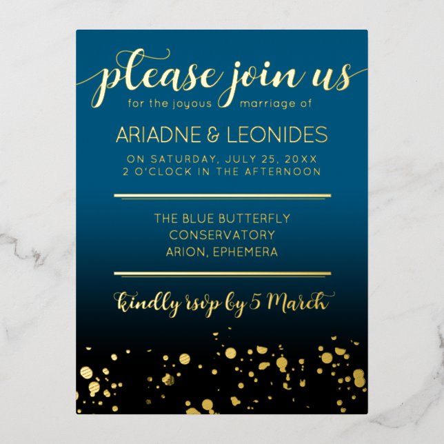 Elegant Peach Oceanic Blue Wedding A New Chapter Foil Holiday Postcard (Front)