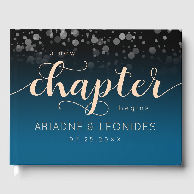 Elegant Peach Oceanic Blue Wedding A New Chapter Guest Book (Front)