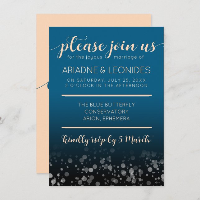 Elegant Peach Oceanic Blue Wedding A New Chapter Invitation (Front/Back)