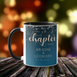 Elegant Peach Oceanic Blue Wedding A New Chapter Mug<br><div class="desc">Make your special day an unforgettable celebration with this simple but stylish mug, which features elegant handwritten and block lettering in peach with a shower of confetti set on a black to a dazzling shade of blue evocative of the Mediterranean background. Customize as desired. Design © W.H. Sim. See more...</div>