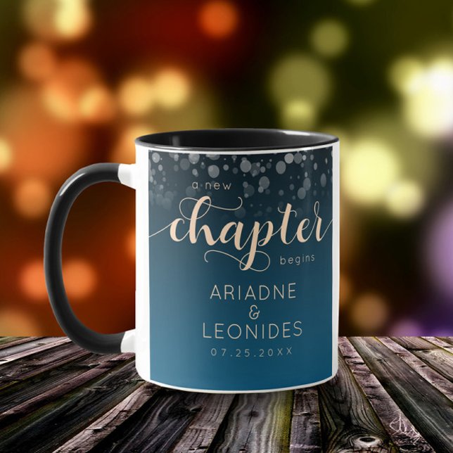 Elegant Peach Oceanic Blue Wedding A New Chapter Mug (Creator Uploaded)