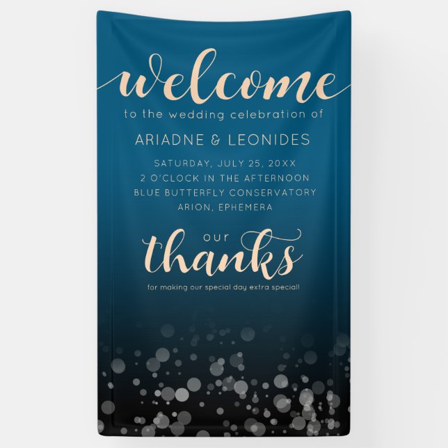 Elegant Peach Oceanic Blue Wedding Welcome Banner (Vertical)