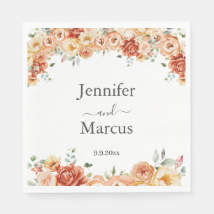 Elegant Peach, Orange Floral Cocktail Paper Napkin