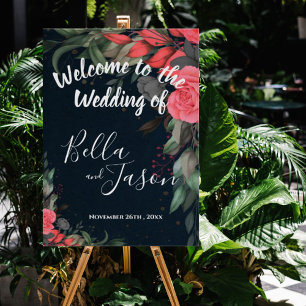 Elegant Peach Orange Floral Wedding Welcome Sign
