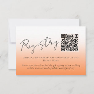 Elegant Peach Orange Fuzz QR Code Wedding Registry RSVP Card