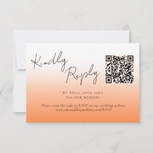 Elegant Peach Orange Fuzz QR Code Wedding RSVP Card