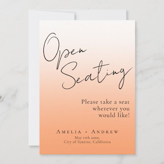 Elegant Peach Orange Fuzz Wedding Open Seating  (Front)