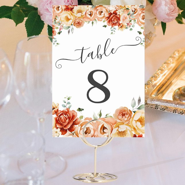 Elegant Peach, Orange Peonies Floral Table Number (Creator Uploaded)