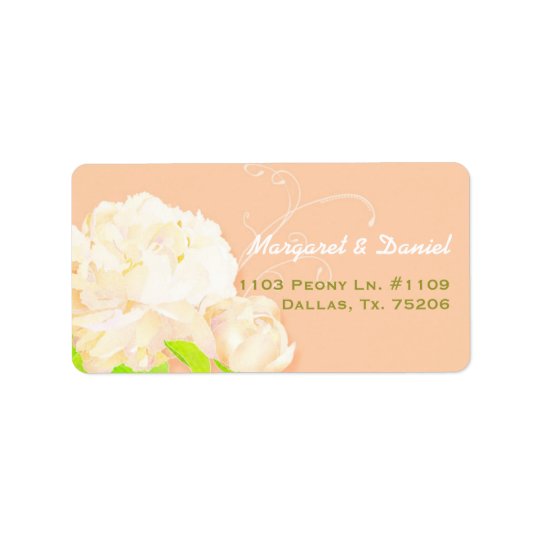 Elegant Peach Peony Floral Wedding Address Label