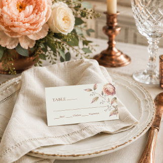 Elegant Peach Peony Meal Choice Wedding Reception Business Card