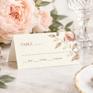 Elegant Peach Peony Meal Choice Wedding Reception Place Card