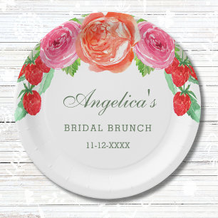 Elegant Peach Peony Pink Floral Bridal Brunch Paper Plate