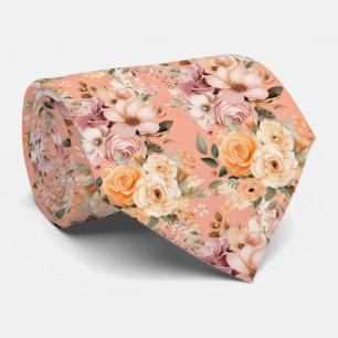 Elegant Peach Pink Flowers Floral Tie