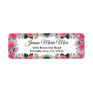 Elegant Peach Pink Rose White Blue Flowers Return Address Label