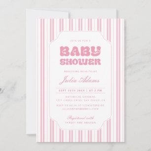 Elegant Peach Pink Striped Baby Shower Invitation