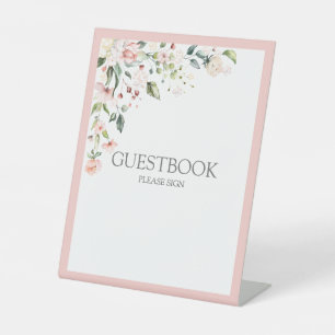 Elegant Peach Pink Watercolor Floral Guestbook Pedestal Sign