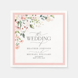 Elegant Peach Pink Watercolor Floral Wedding Napkin