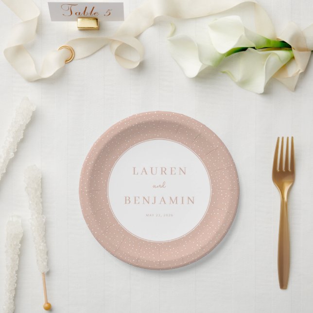 Elegant Peach Polka Dots Paper Plate (Wedding)