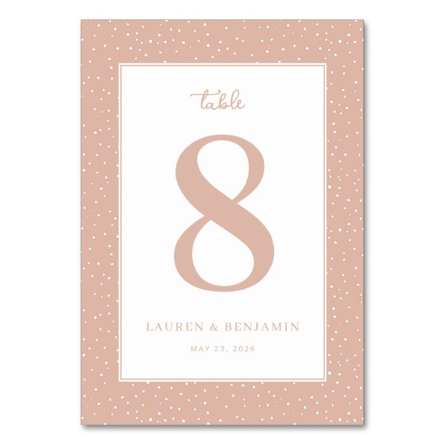 Elegant Peach Polka Dots Table Number (Front)