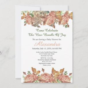 Elegant Peach Rose Floral Eucalyptus Baby Shower