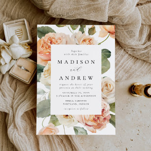 Elegant Peach Rose Wedding Invitation