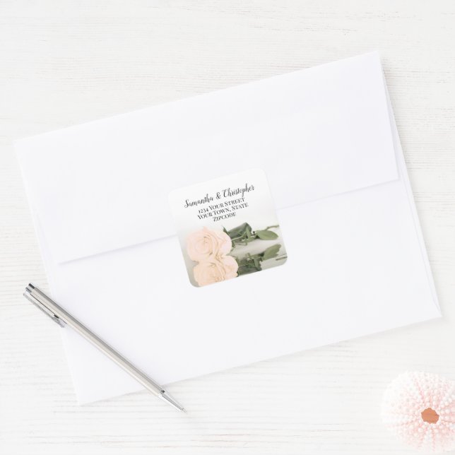 Elegant Peach Rose Wedding Return Address Seal (Envelope)