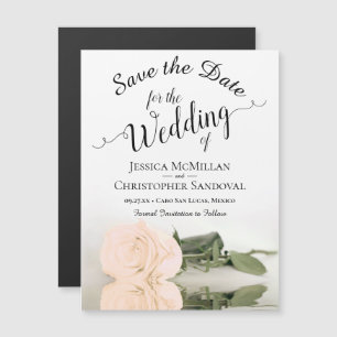 Elegant Peach Rose Wedding Save the Date Magnet