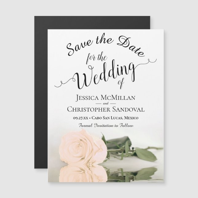 Elegant Peach Rose Wedding Save the Date Magnet (Front/Back)