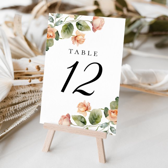 Elegant Peach Rose Wedding  Table Number (Creator Uploaded)