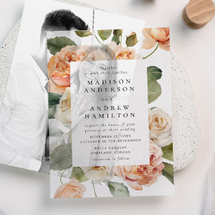 Elegant Peach Rose Wedding Vellum Invitations