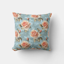 Elegant Peach Roses on Blue Background