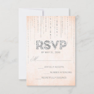 Elegant Peach & Silver Sparkle RSVP Card