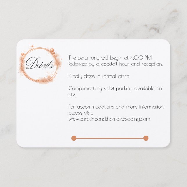 Elegant Peach Sparkle Wedding Script Calligraphy Enclosure Card (Front)