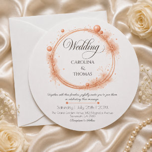 Elegant Peach Sparkle Wedding Script Calligraphy Invitation