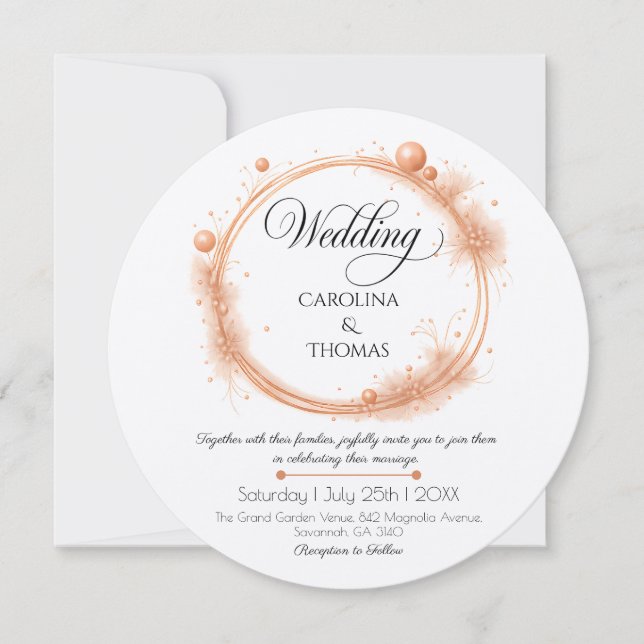 Elegant Peach Sparkle Wedding Script Calligraphy Invitation (Front)